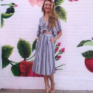 Blue Stripe Tie Top & Skirt Set
